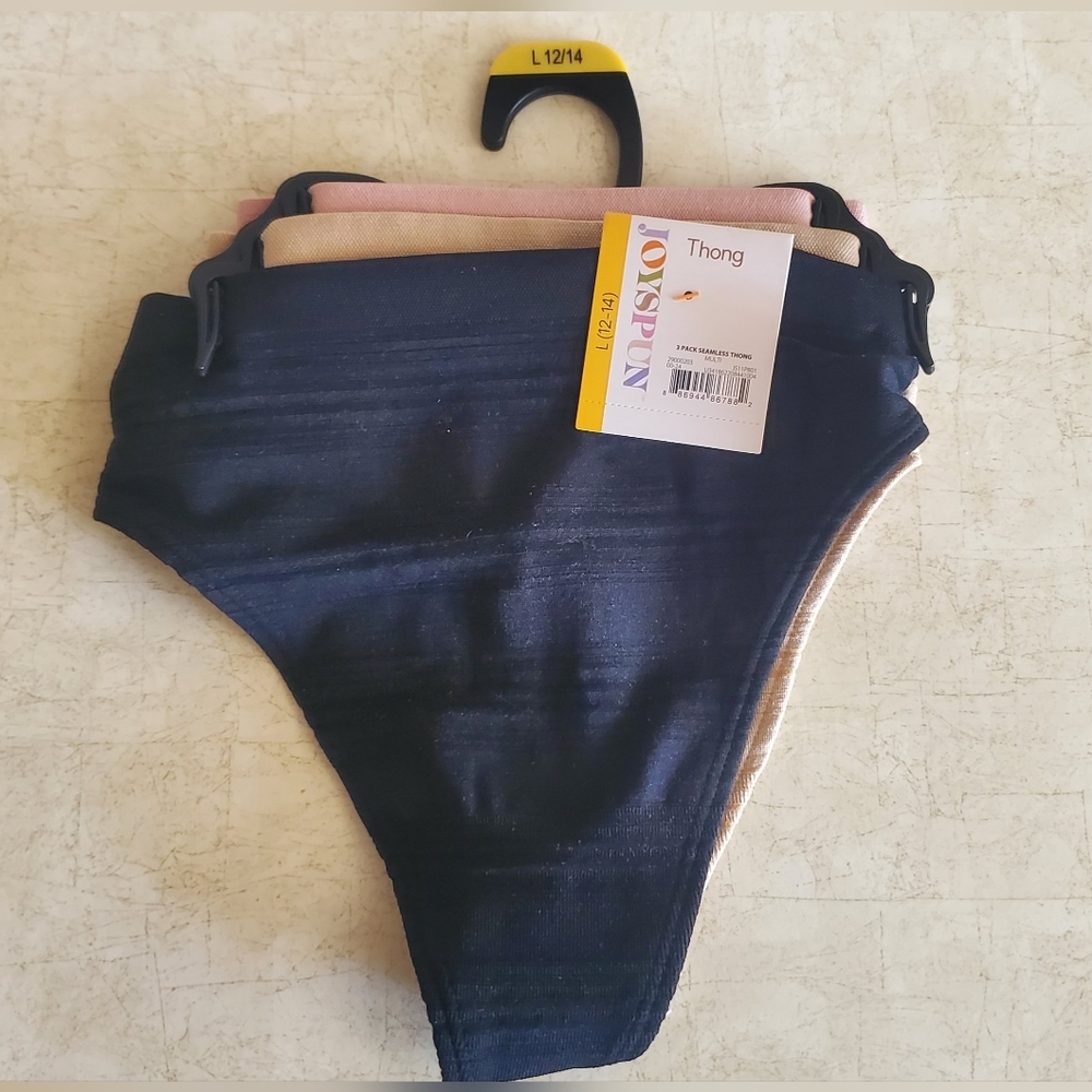 Joyspun Women's Seamless Thong Panties, 3-Pack, Size L - Picture 2 of 3
